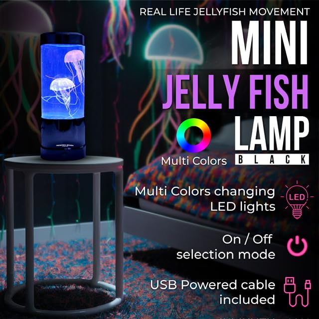 Wireless Express Jellyfish Mood Lamp - LED Lights, Multi-Color Modes, Auto Shut Off, 9 Inch, Black, Model JELLYFISH14