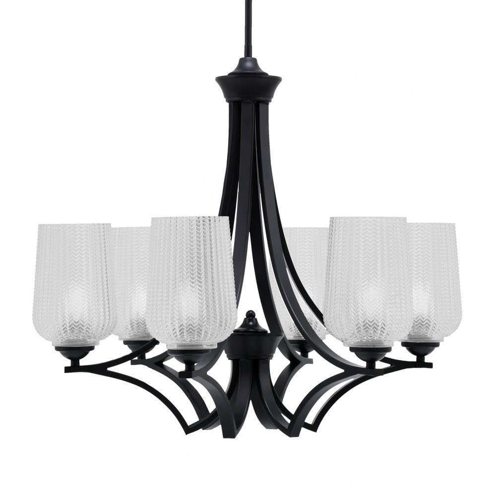Toltec Lighting 566-MB-4250 Zilo - 6 Light Uplight Chandelier-23 Inches Tall and 25.75 Inches Wide, Finish Color: Matte Black, Glass Color: Clear Textured