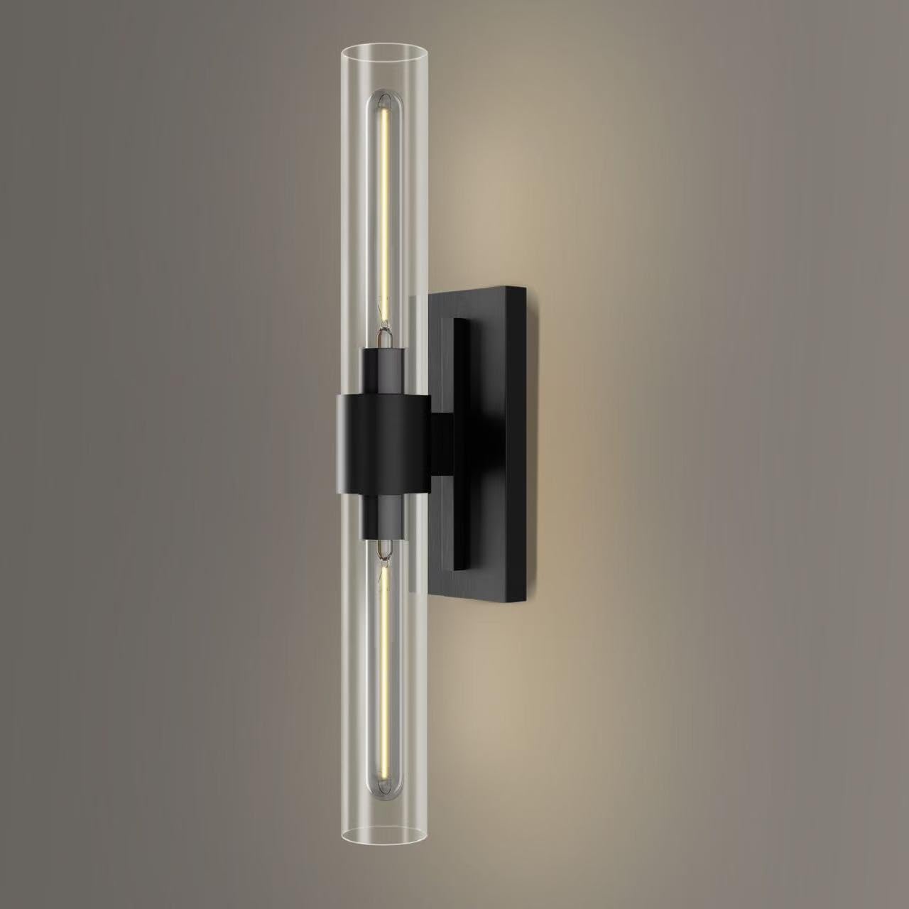 YUEXPAND Black Wall Sconce Lighting - Clear Glass Shade, Bathroom Vanity Fixture, Includes Bulb