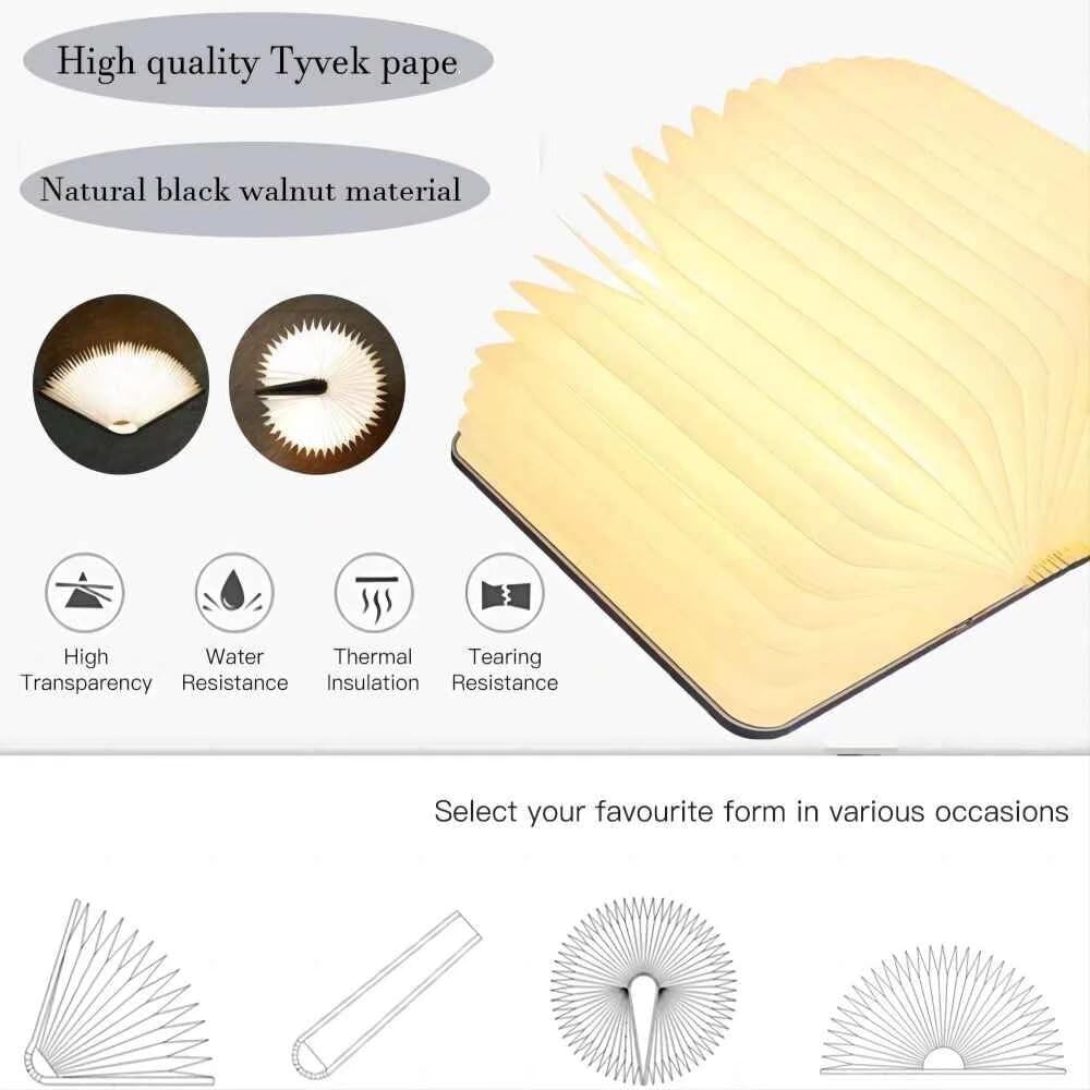 Anwick Lamp Book Large Size Folding Mood Light, Novelty Led Night Light, Usb Large Capacity Rechargeable Wooden Table Lamp