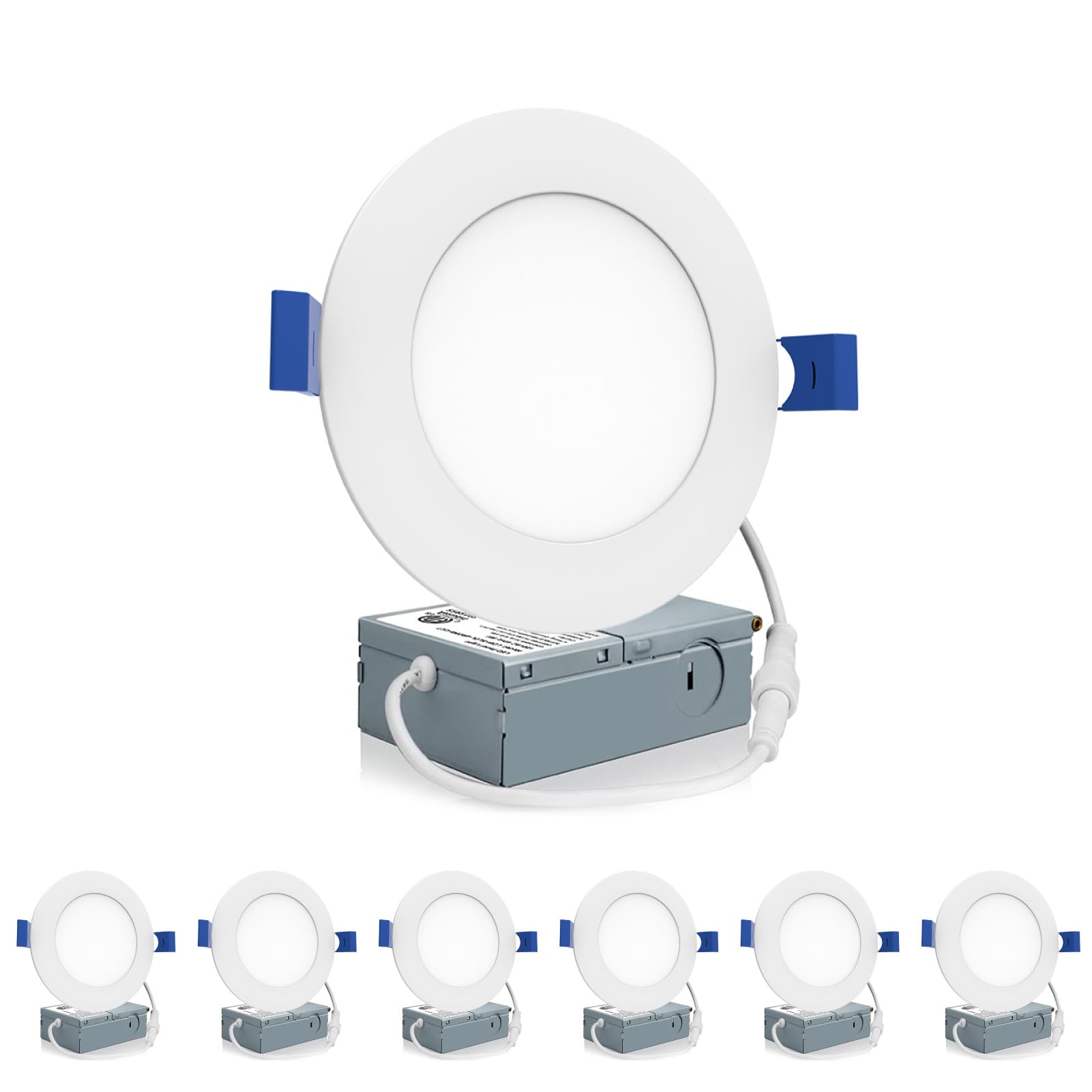 Meconard 6 Pack 4 Inch Led Recessed Ceiling Light With Junction Box, 5000K Daylight, 9W=75W 750Lm, Dimmable Canless Downlights,