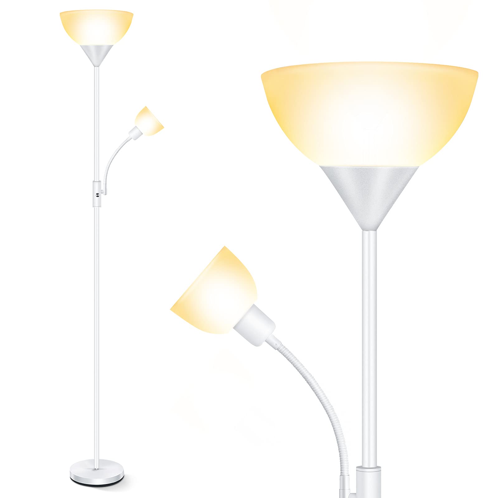Boostarea Floor Lamp, Standing Lamp, 9W Led Torchiere Floor Lamp With 4W Adjustable Reading Lamp, 3000K Energy-Saving Led Bulbs,