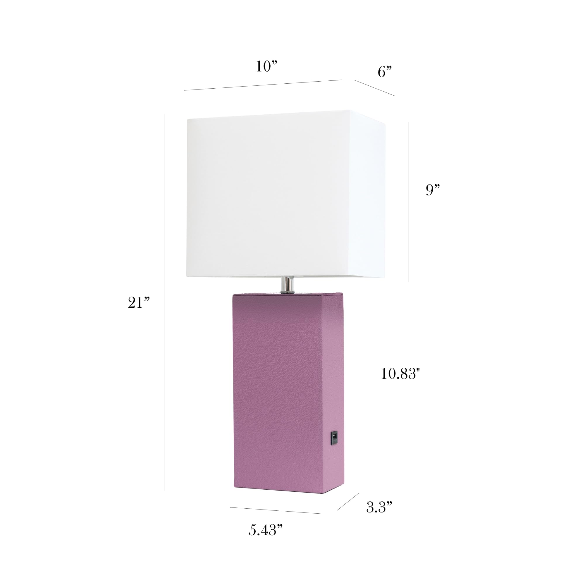 Elegant Designs Lt1053-Prp Modern Leather Usb And White Fabric Shade Table Lamp, Purple (Pack Of 1)