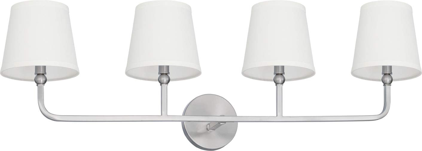 Capital Lighting Dawson 4-Light Bath Vanity Fixture, Brushed Nickel, 12inH x 35inW, Fabric Shades, Model 119341BN-674