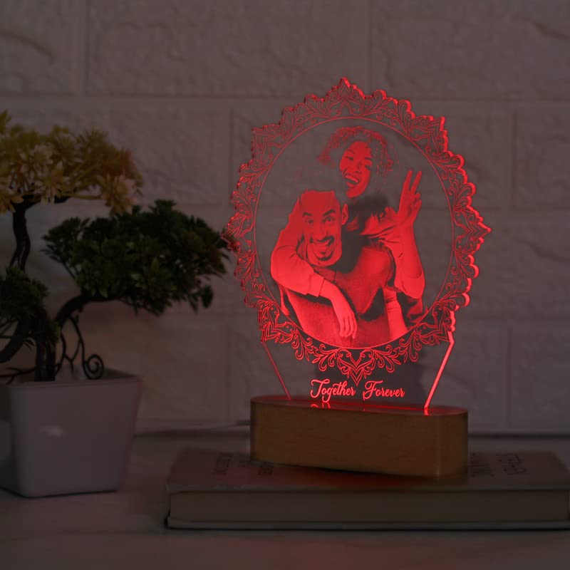 Artistic Gifts Acrylic Personalized Dodecagon Shape 3D Illusion Photo Lamp For Couples|Photo Frame W/ Customized Photo,Name & Da
