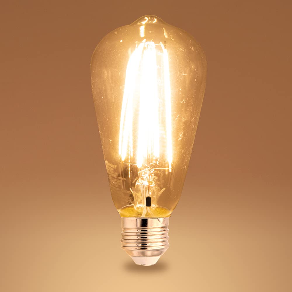 Maxxima St19 Dusk To Dawn Led Edison Light Bulb, 60 Watt Equivalent, 800 Lumens, 2700K Warm White, Vintage Styled Filament Light