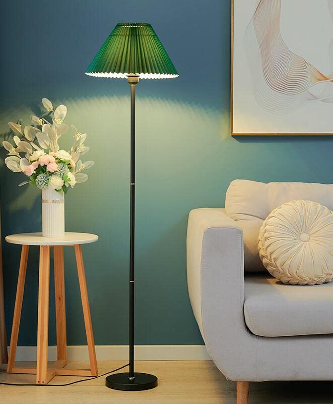 Modern Elegant Black Pole Floor Lamp Simple Design Tall Lamp with Dark Green Shade Standing Lamp with LED Bulb for Living Room a