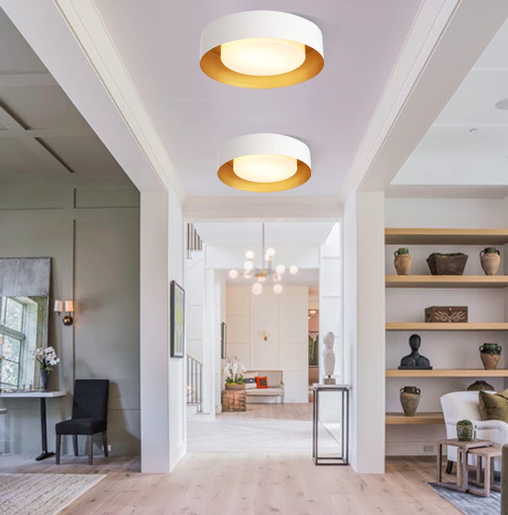 Mivenda Modern Flush Mount Ceiling Light Minimalist Close To Ceiling Lighting Fixture White And Gold Flush Mount Light Fixture Forbedroom Entry  Hallway Balcony  Bathroom (16.5)