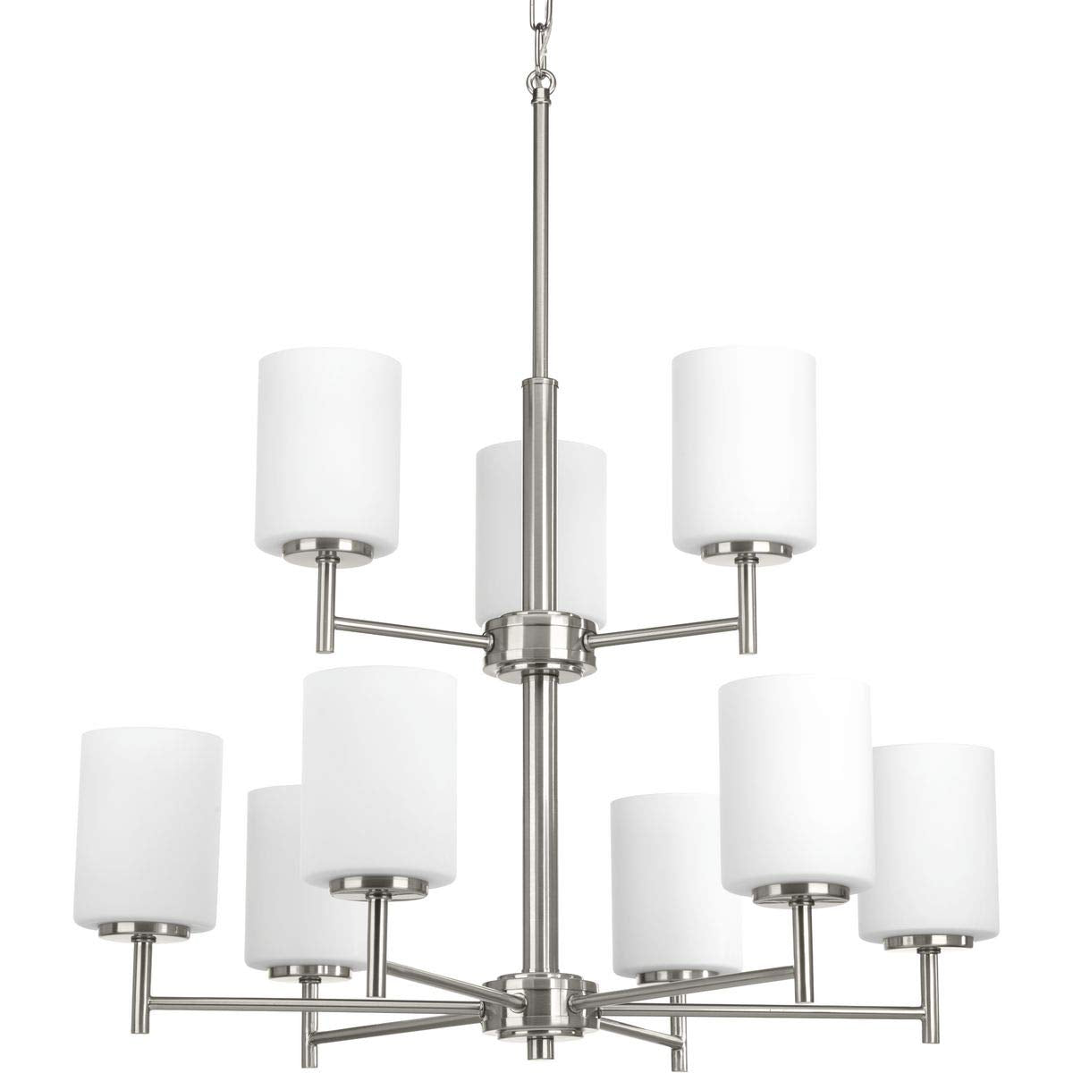 Progress Lighting P4726-09 Replay Collection Etched White Glass Modern Chandelier Light, 9-Light, Brushed Nickel