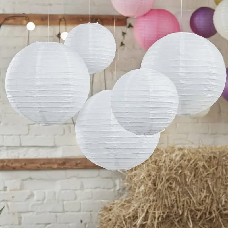 Charmed White Paper Lanterns In Assorted Size 9, 8 And 6 Inches (5 Pk)