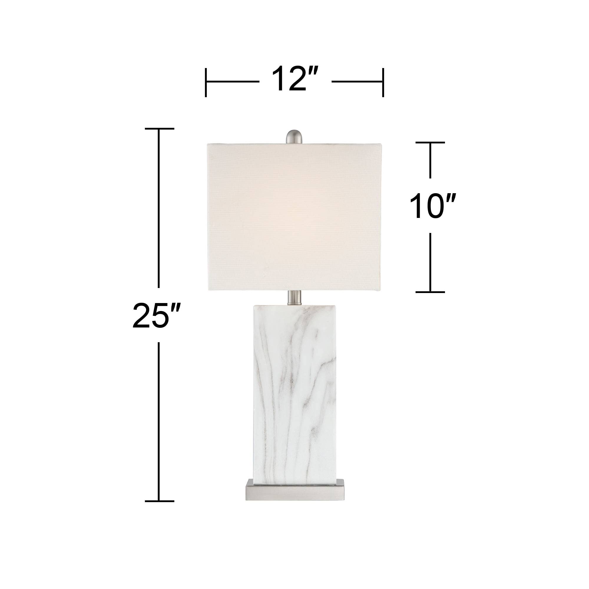 360 Lighting Connie Mid Century Modern Table Lamps 25'' High Set Of 2 With Usb Charging Port White Faux Marble Rectangular Shade