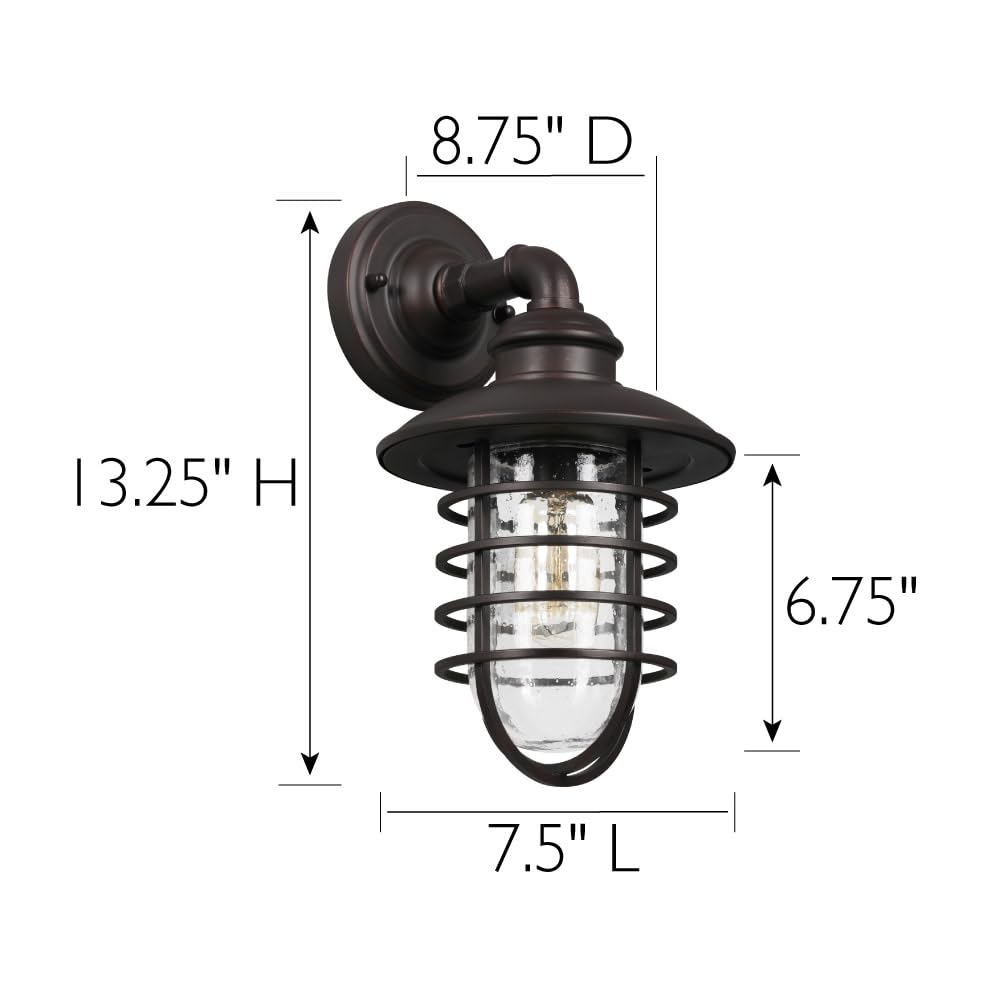Design House 588970-Brz Stevenson Rustic Industrial 1-Light Indoor Outdoor Dimmable Wall Light With Clear Seedy Glass And Metal