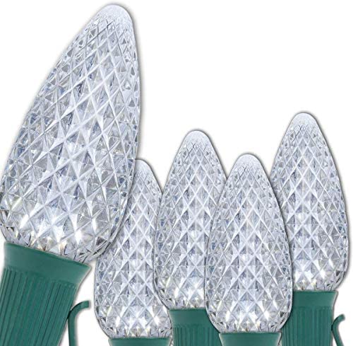 Wintergreen Lighting C9 LED Christmas Lights - Cool White, 25 ft, 25 Lights, Heavy Duty Outdoor String Lights, Green Wire