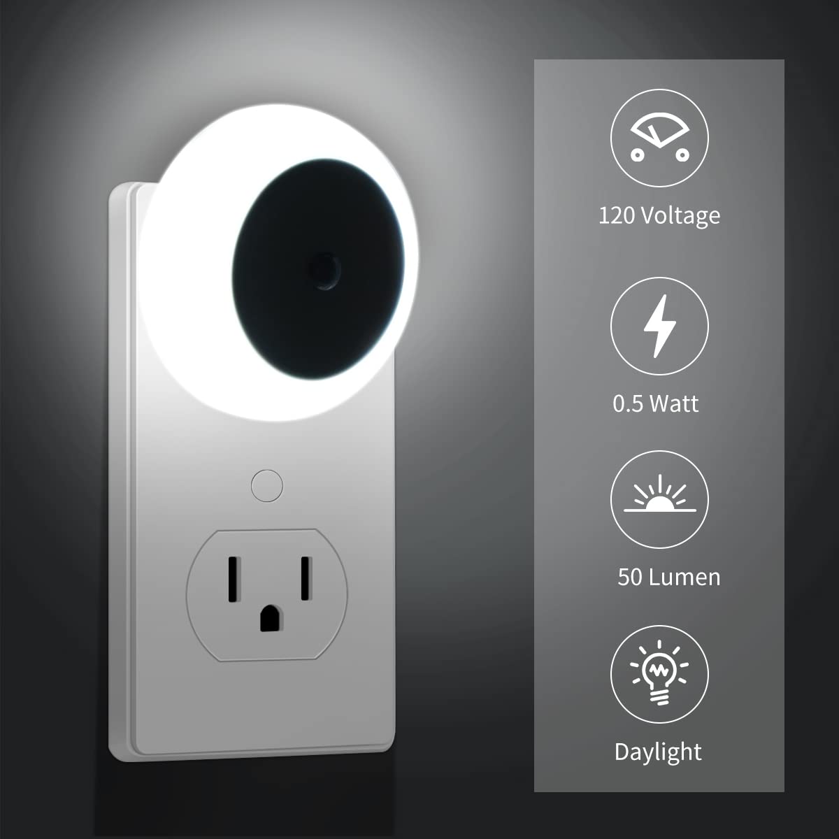 KINUR LED Night Lights 6 Pack with Dusk to Dawn Sensors, Daylight White, Model GB608, Plug-in for Kids Room, Nursery, Bathroom