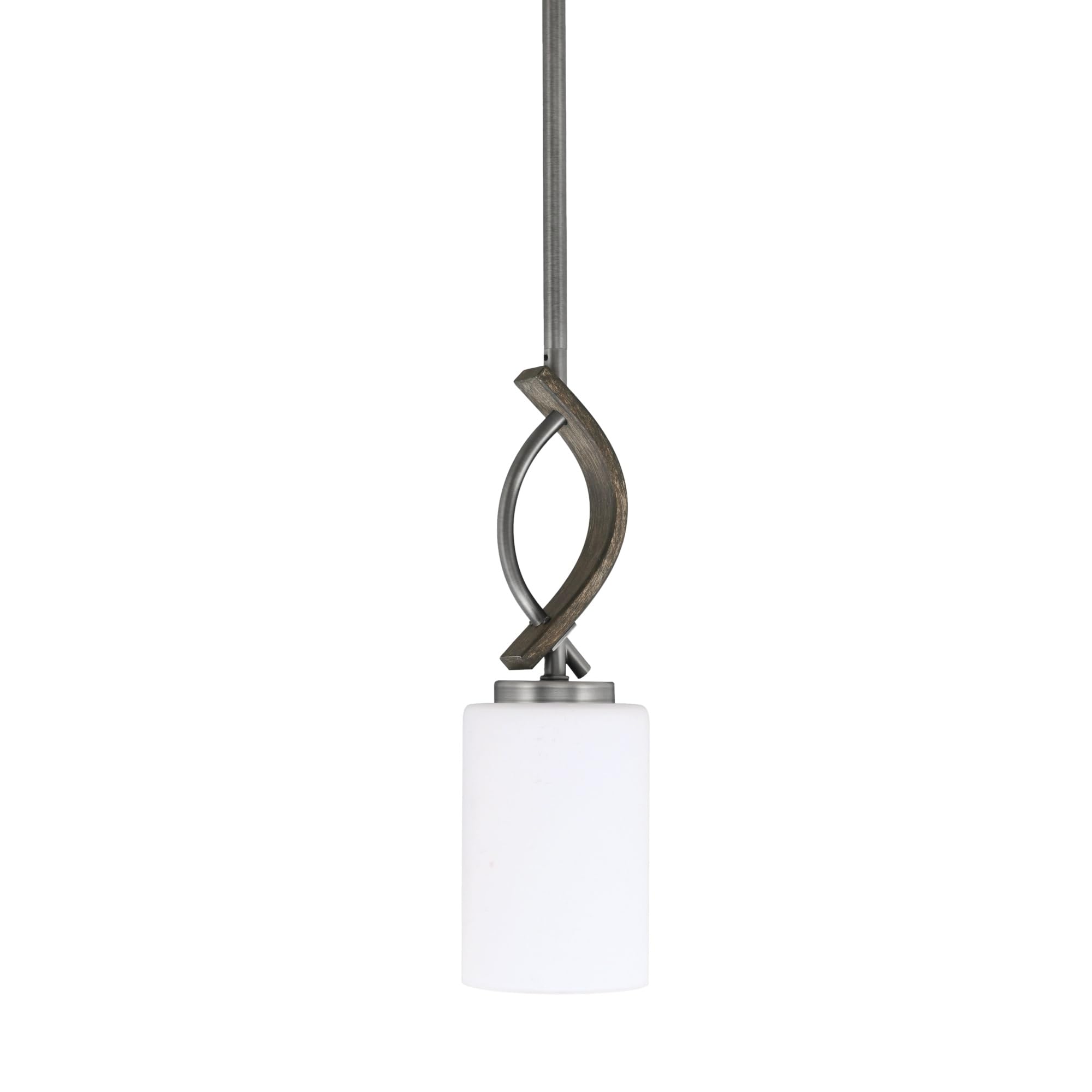 Toltec Lighting Monterey Stem Hung Mini Pendant - Graphite & Distressed Wood-Look Metal, 4in White Muslin Glass