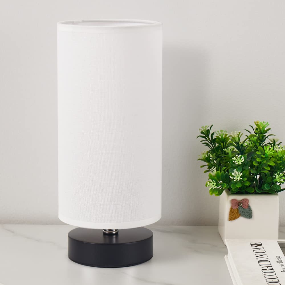 Lifholder Table Lamp - Simple Cylinder Design, White Shade, Black Base, Model LH-TD-01-W, Ideal for Bedroom, Living Room, Office
