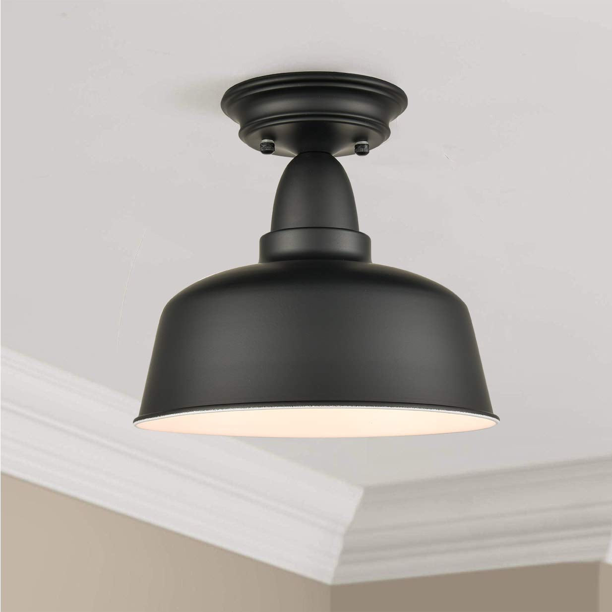 TENGIANTS Farmhouse Matte Black Ceiling Light Fixture Rustic Barn Intusrial Semi Flush Mount Ceiling Lights for Kitchen Dining R