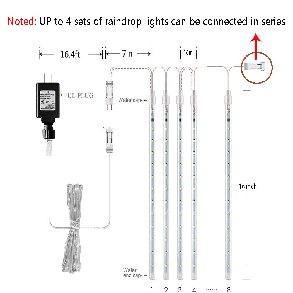 Aokudoni Blue Christmas Icicle Lights, 16 Inch 8 Tube Outdoor, Ul Certified Led Connectable Decorations For Yard Porch Party Gar