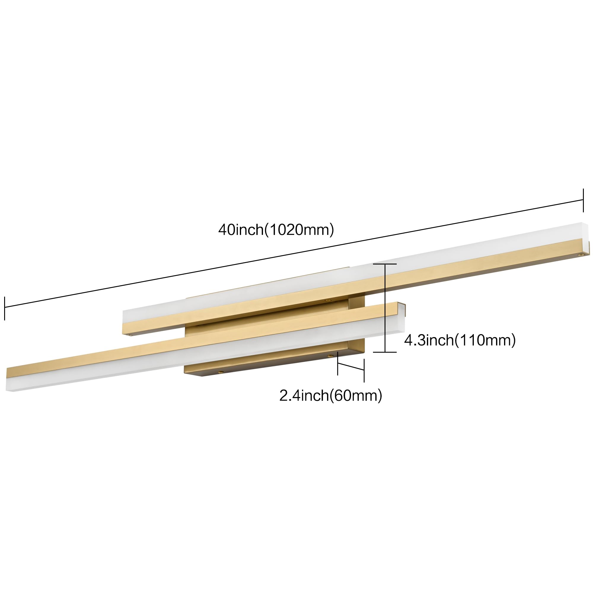 PRESDE Bathroom Vanity Light, 40inch Gold LED Fixture, 5 Color Temperatures, Dimmable, Aluminum, Modern Design