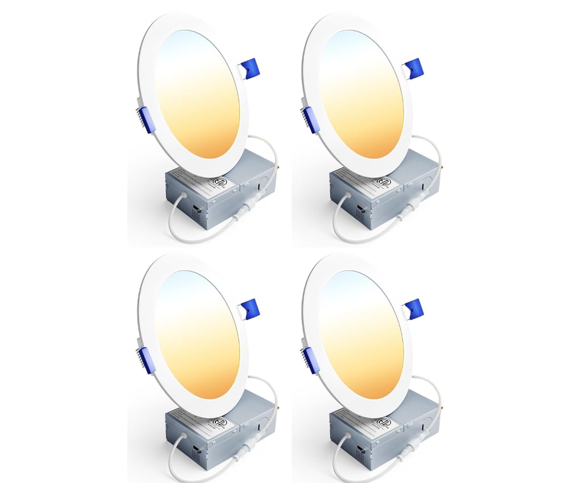 Veriligt 4 Pack 6 Inch LED Recessed Light, Dimmable, Damp Rated, 5CCT Selectable, 12W 1200LM, 120V, Silm Canless Wafer Ceiling L