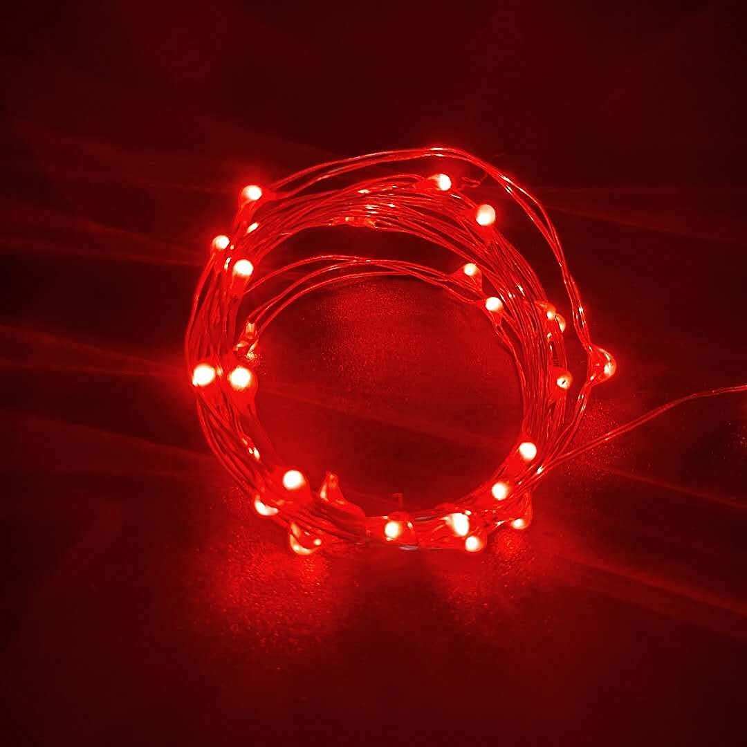 Everfit Lighting 2 Pack Battery Operated Mini LED Fairy Lights, 50 Count, 18 Feet Silver Wire, Red, Timer 6 Hours On/18 Hours Off