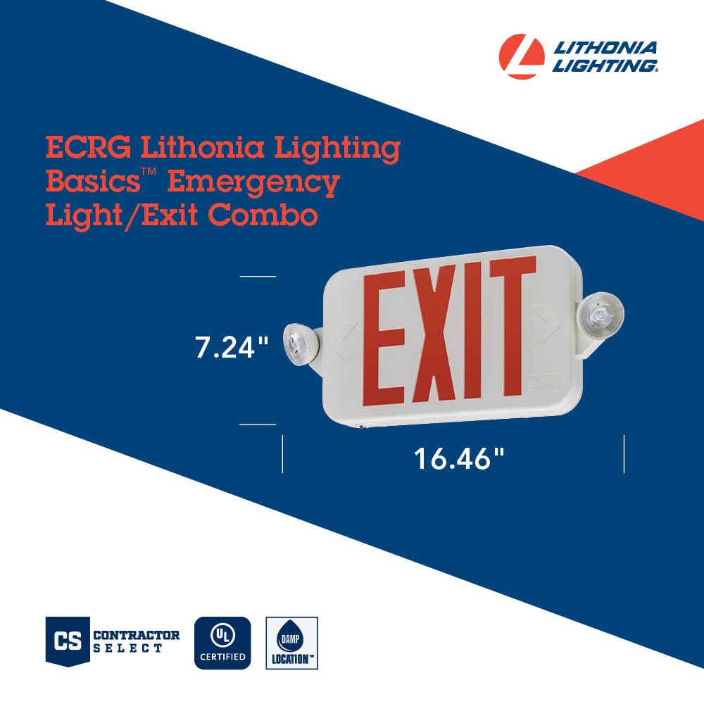 Lithonia Lighting Ecrg Basics Led Exit Sign/Emergency Light Combo, Red/Green Switchable Exit Sign And Emergency Lights For Busin