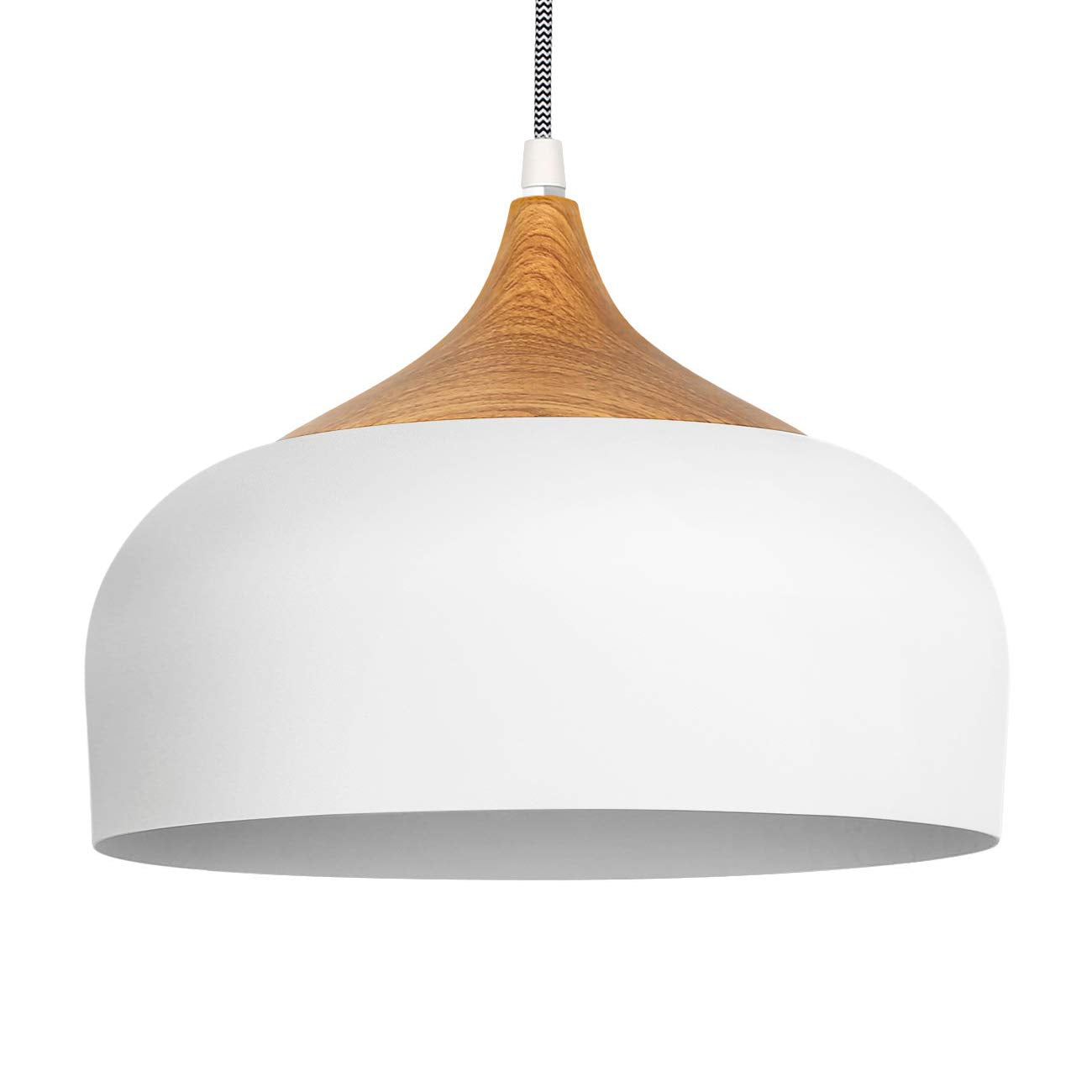Tomons Modern Pendant Light - White Metal Lantern With Led Bulb For Kitchen & Dining Room
