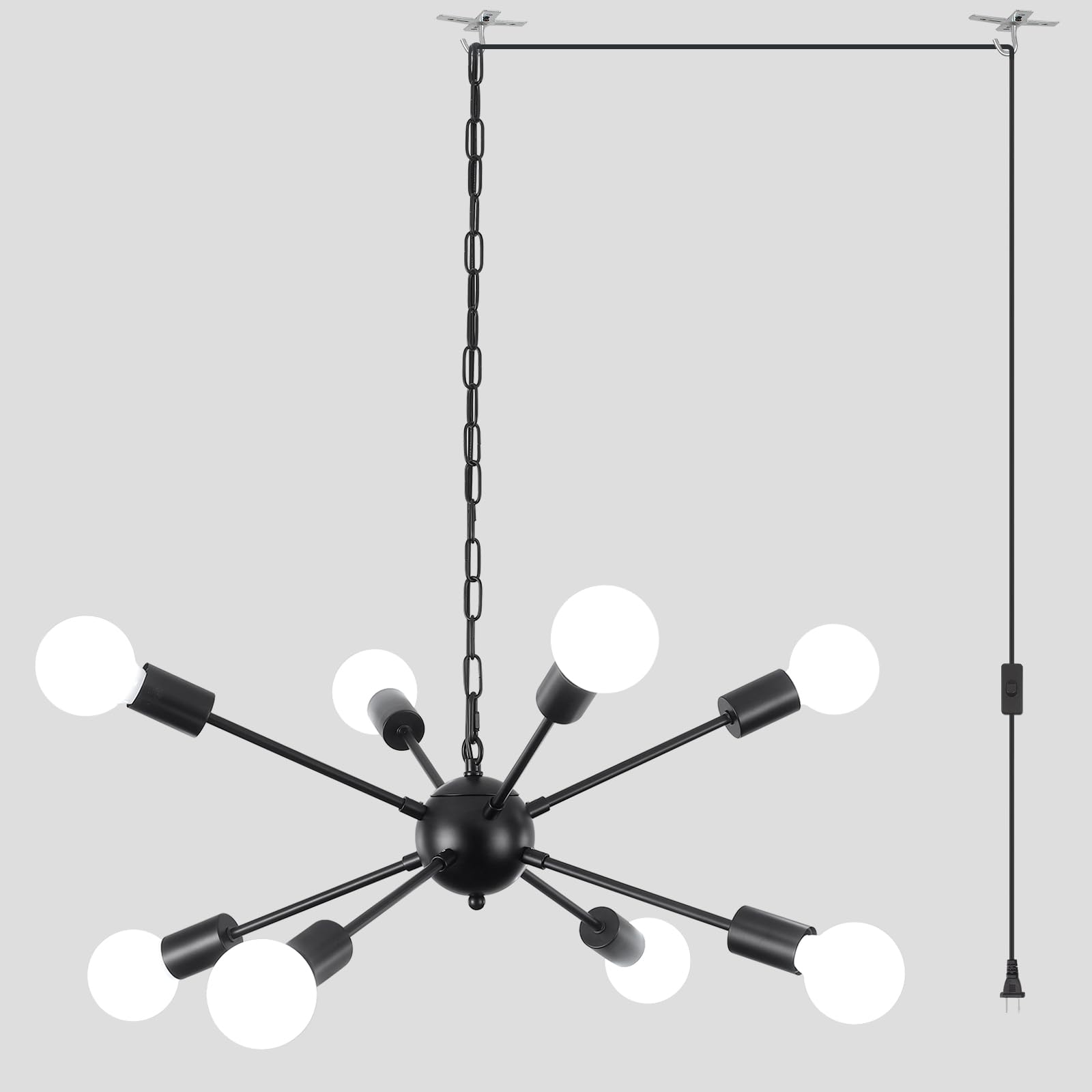 Alisadaboy Plug In Chandelier For Dining Room Black Chandeliers Plug In Sputnik Light With 16.4 Ft Cord 8 Light Hanging Sputnik