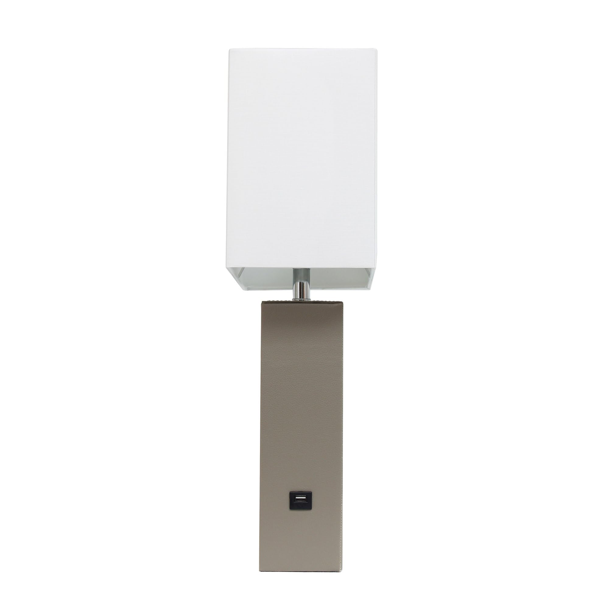 Elegant Designs Lt1053-Gry Modern Leather Table Lamp With Usb And White Fabric Shade, Grey (Pack Of 1)