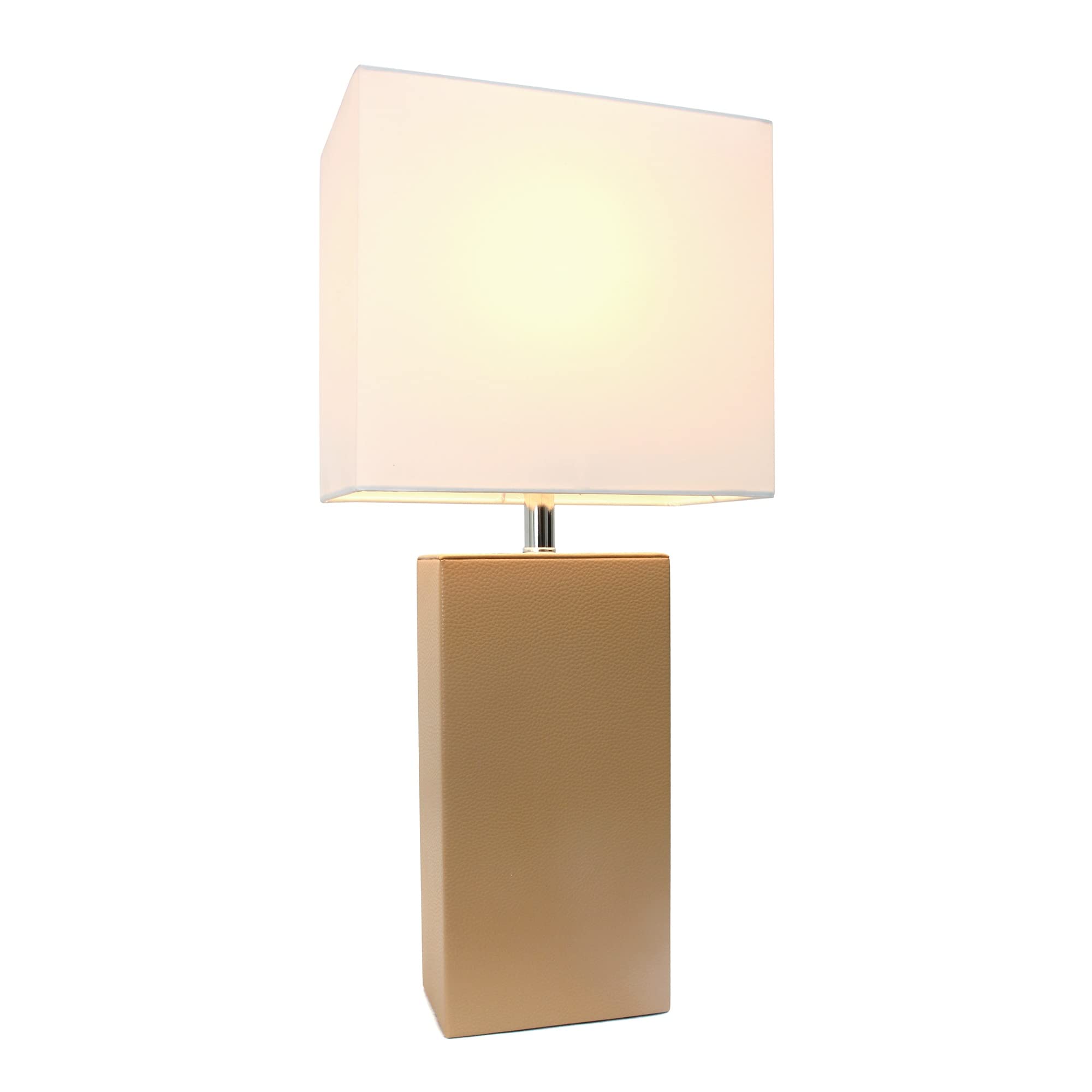Elegant Designs Lt1025-Bge Modern Leather Table Lamp With White Fabric Shade, Beige (Pack Of 1)