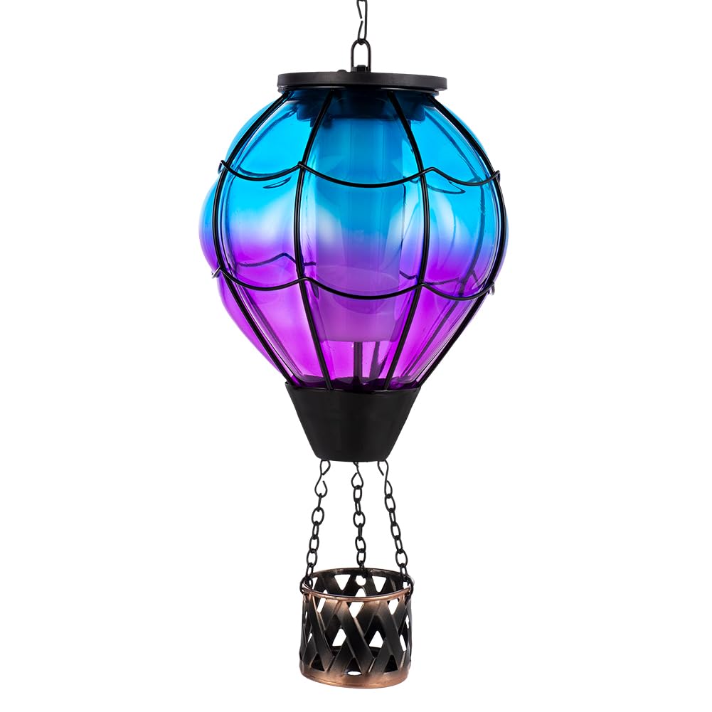 YELENEW Solar Hot Air Balloon Lantern with Flame Flickering LED Glass Hot Air Balloon Solar Lanterns Outdoor Waterproof Hanging 