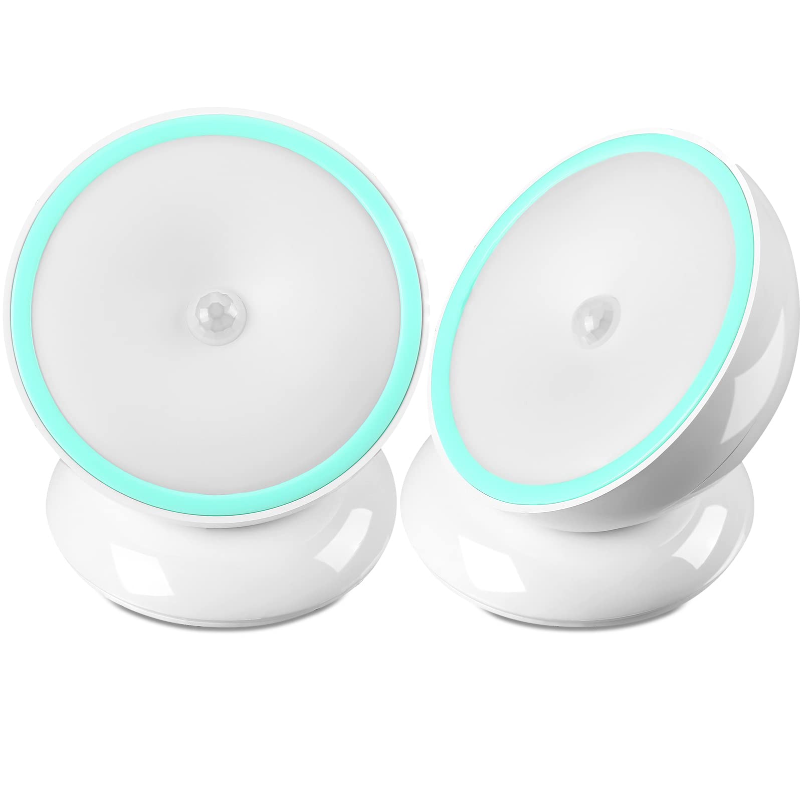 Kathfly 2 Pieces Motion Sensor Night Lights Led Cordless Puck Lights Small Wall Lights With Rotating Base For Cruise Cabin Hallway Bedroom Kitchen Closet Stairway, White Light (Charging)