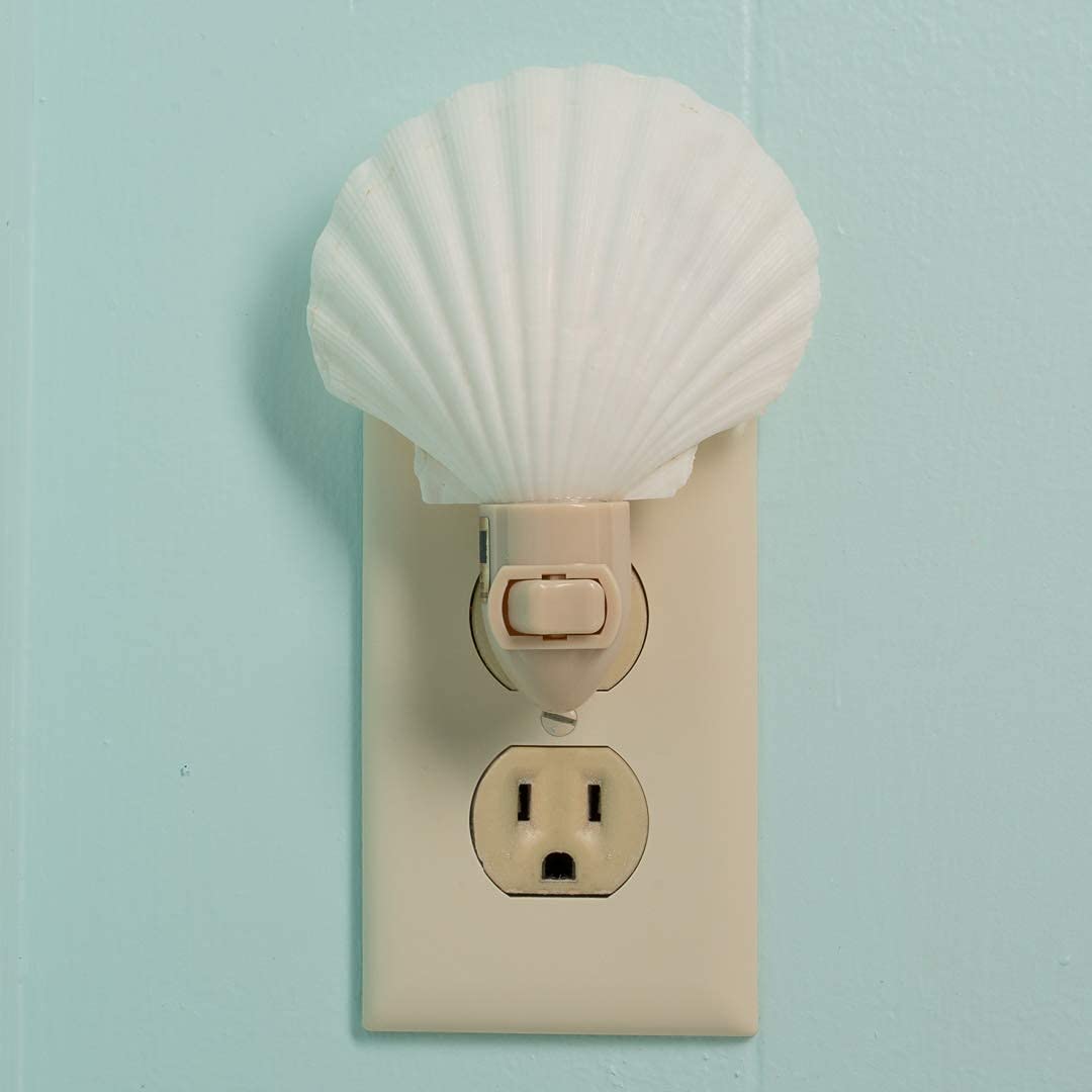 Nautical Crush Trading Seashell Night Light - White Clam Shell Plug-in - Manual - Bathroom Decor