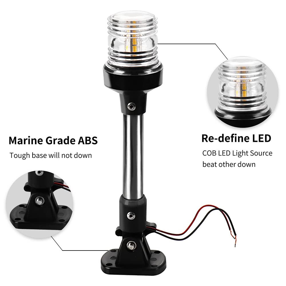 marinexplore 9 White LED Stern Light for Boat - 3 Nautical Mile Bimini Top Light, Fold Down All Round 360, 12~24V
