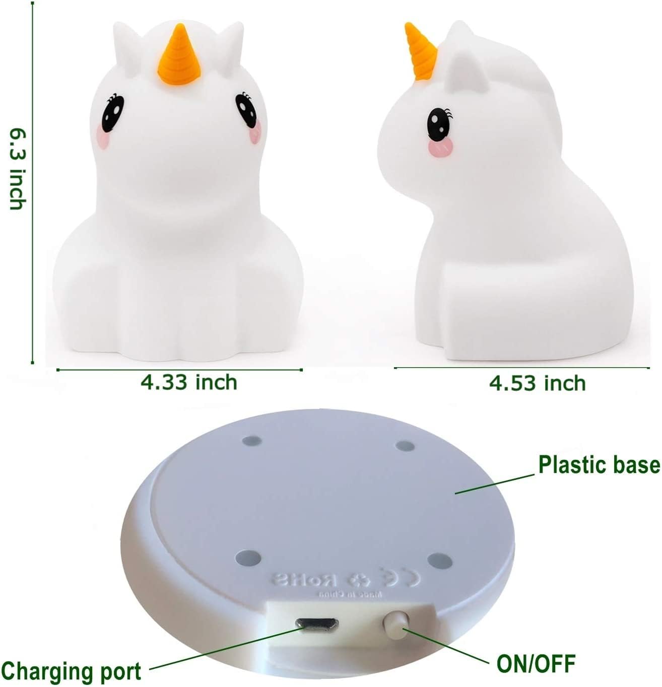 Tekemai Night Light, Big Size Silicone Lamp, Remote & Touch Control, Adjustable Brightness & Color, Unicorn Design, White, Model TC861-8