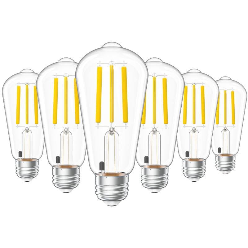 Sunco 6 Pack Dusk To Dawn Indoor Residential Vintage Led Edison Bulbs 75W Equivalent 7W, 850 Lumens Non-Dimmable St58 Filament, 