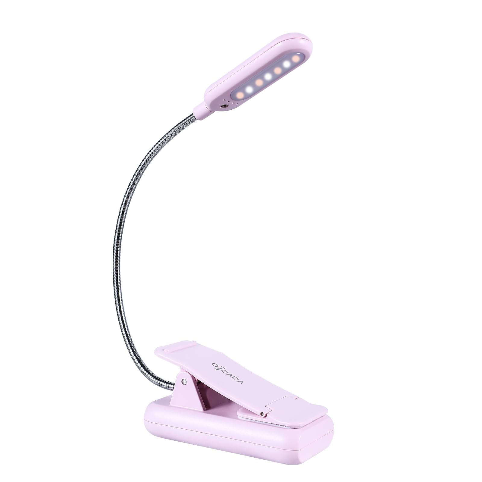 VAVOFO Rechargeable Book Light, Amber 1600K, 7 LEDs, Clip-On, 1-Pack, Pink Purple, Model KM-6720A