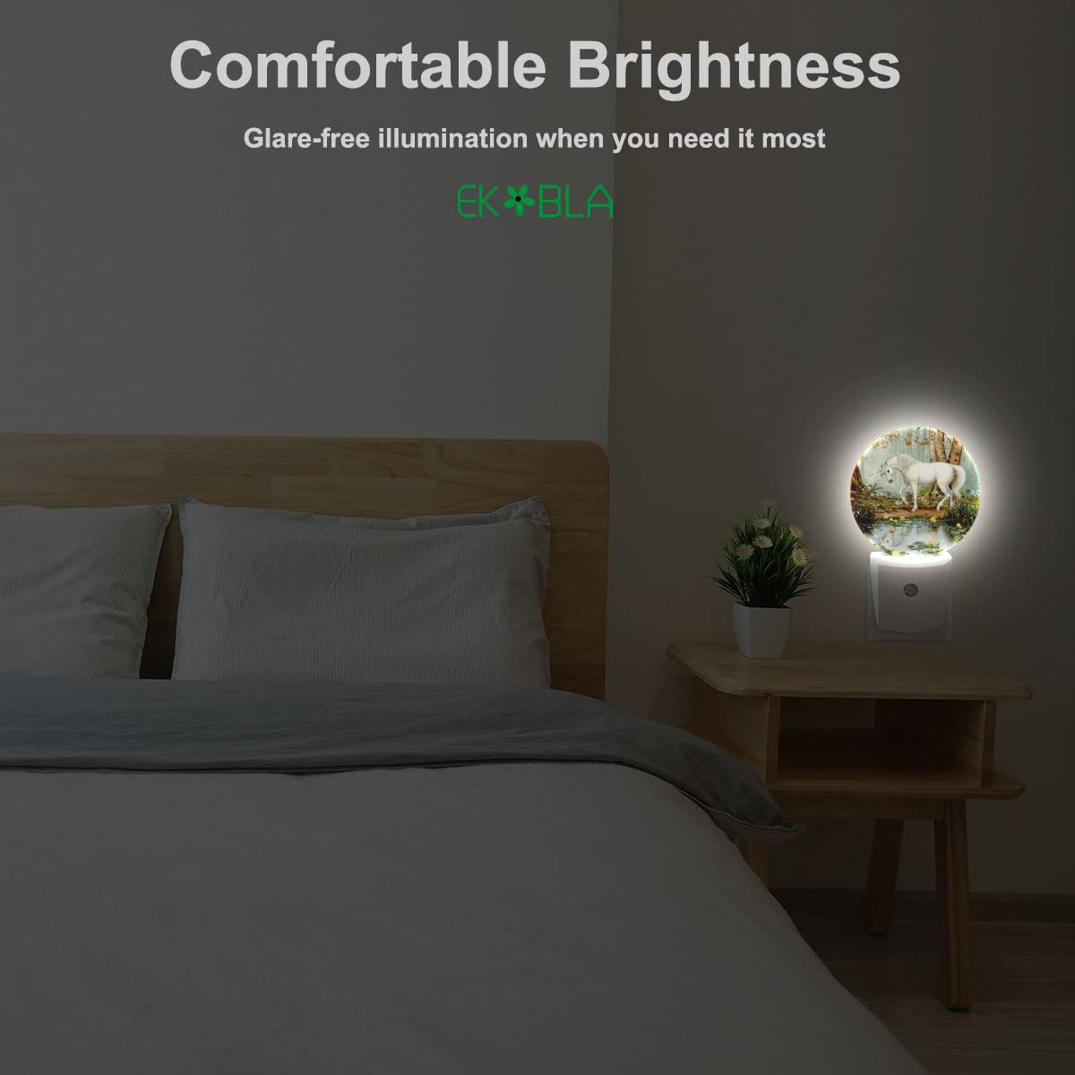 Ekobla Night Lights Plug Into Wall White Unicorn In The Woods Night Light, Unicorn Toys For Girls Boys, Dusk To Dawn Sensor Nigh