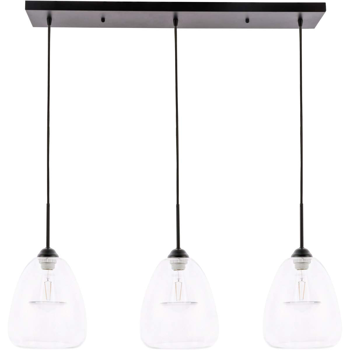 Living District Kason 3-Light Mid-Century Metal Pendant in Black and Clear