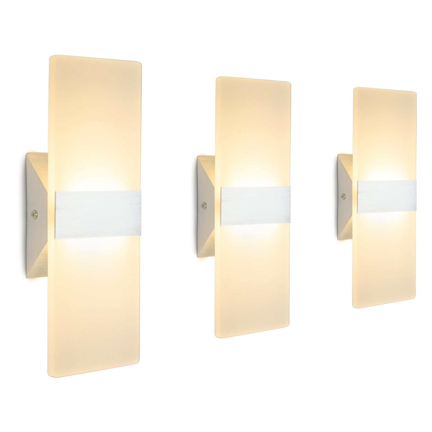 Changm Led Wall Sconce 12W Modern Acrylic Light Fixture, Warm White, 3 Pack For Living Room, Bedroom, Hallway