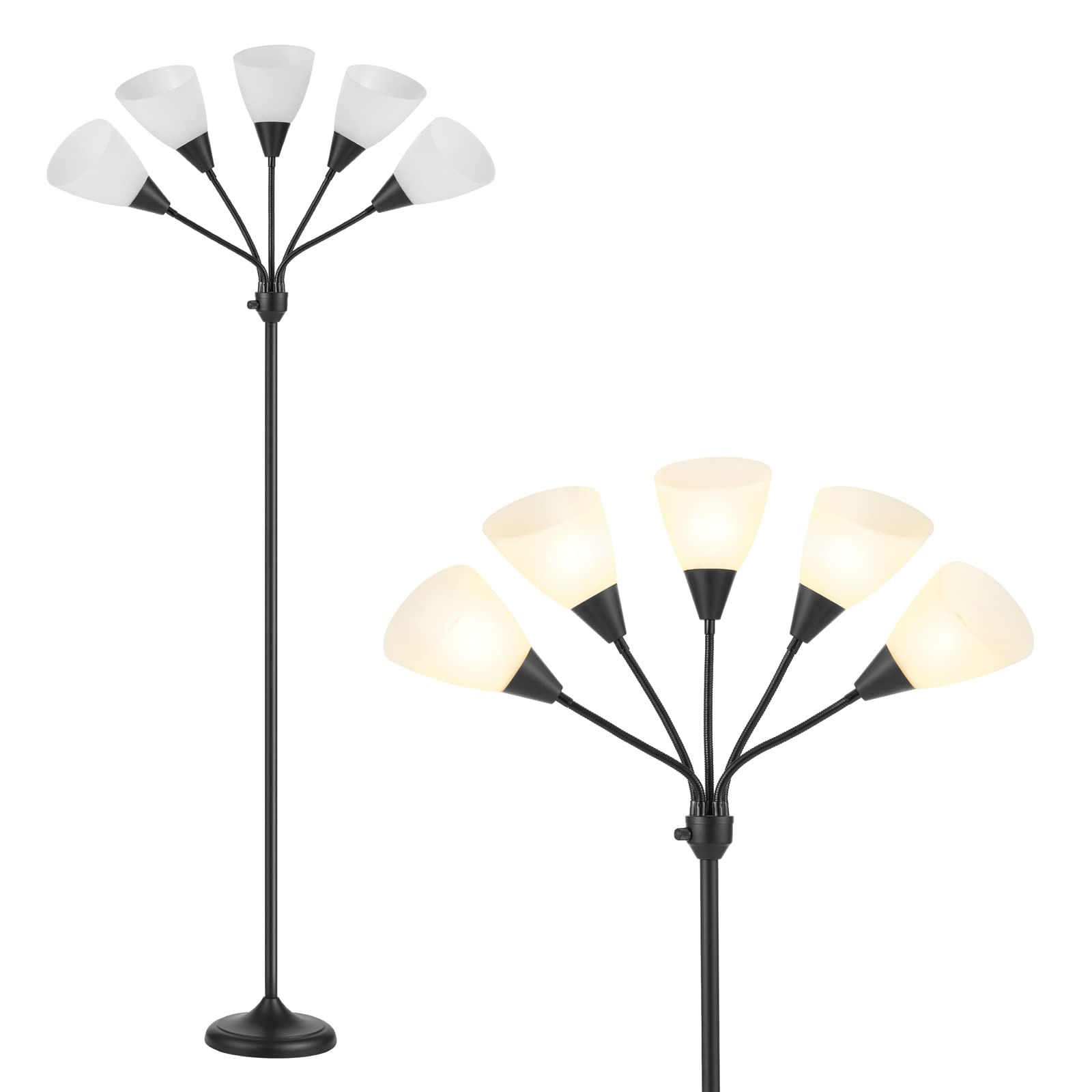 HonoDing Medusa Floor Lamps Standing Lamps 5 Heads Adjustable Reading Light Large Shade Use E26 A19 Bulb Floor Lamps for Living 