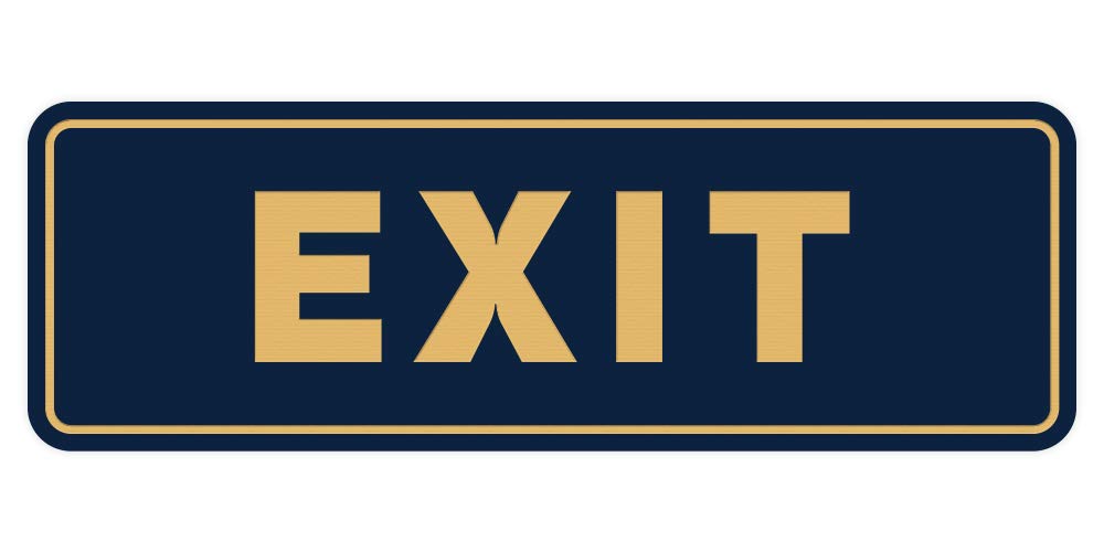 All Quality Standard Exit Wall Or Door Sign | Durable Plastic And Easy Installation | Double-Sided Foam Adhesive Tape- Blue/Gold - Small (1 Pack)