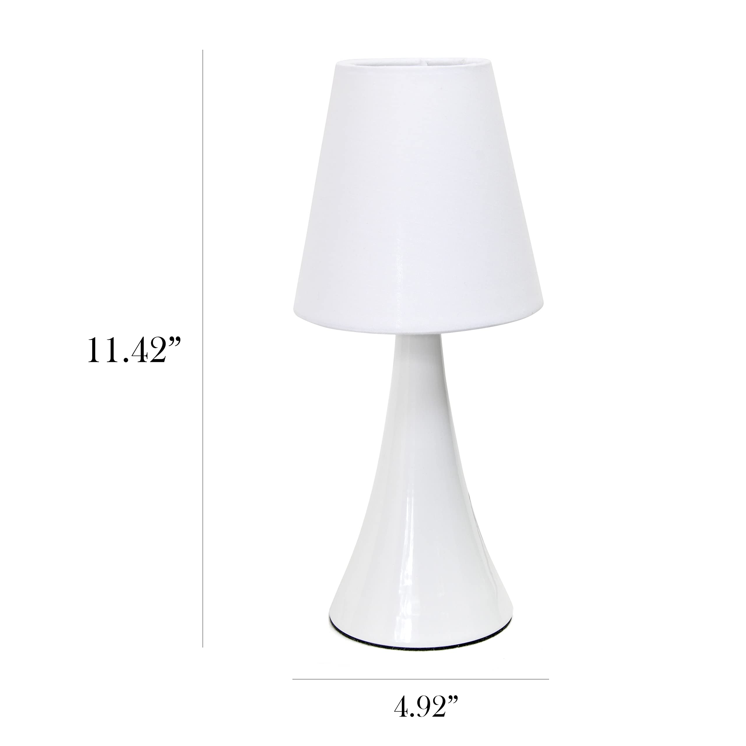 Simple Designs Lt2042-Wht-2Pk 12" Valencia 2 Pk Contemporary 4 Settings Touch Metal Mini Tapered Table Lamp Set With Fabric Shades For Nightstand, End Table, Bedroom, Office, White