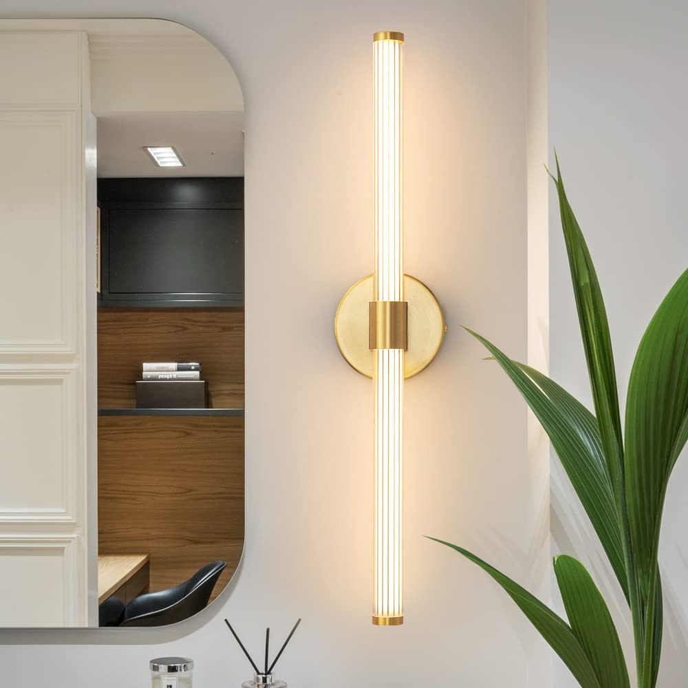 Gednbo Led Bathroom Light Fixtures Gold Bathroom Vanity Lights Over Mirror 360° Full Lighting Dimmable Led 22 Inch Vanity Light Bar Modern Wall Sconce Warm Light For Bedroom Living Room