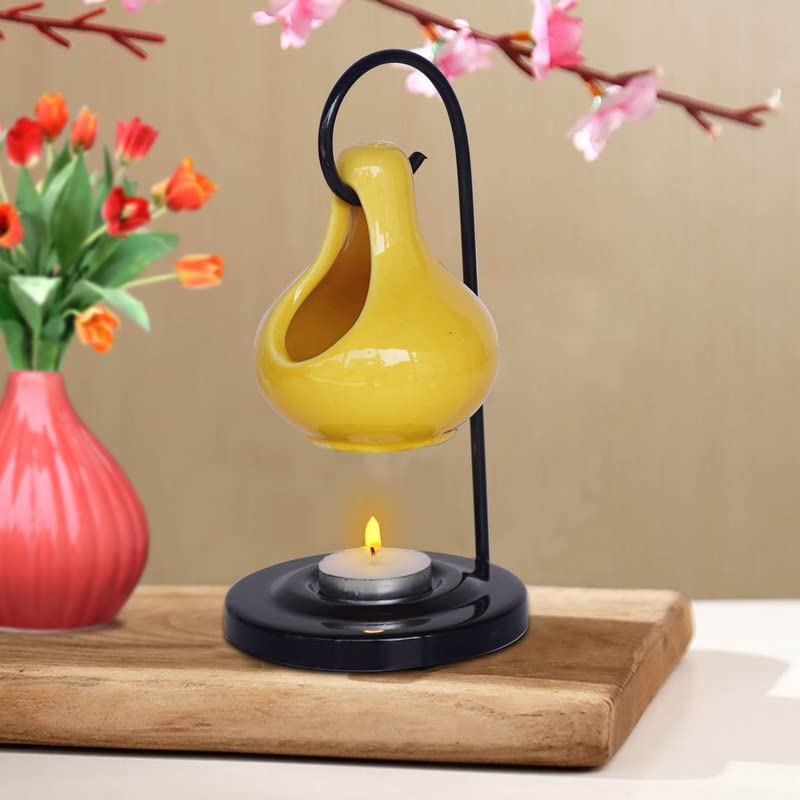 Pure Source India Ceramic Aroma Oil Diffuser Hanging Burner for Home Fragrance Decoration and Gifting, 4 x 8 Inch (Hanging - Yel