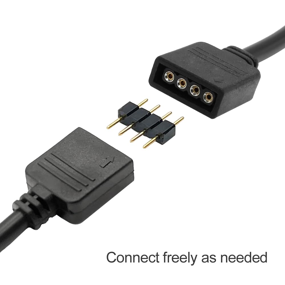 Grzways 2-Pack Black 4 Pins Led Splitter Cable Led Strip Connector 2 Way Splitter Y Splitter For One To Two Rgb Led Strip Suitab