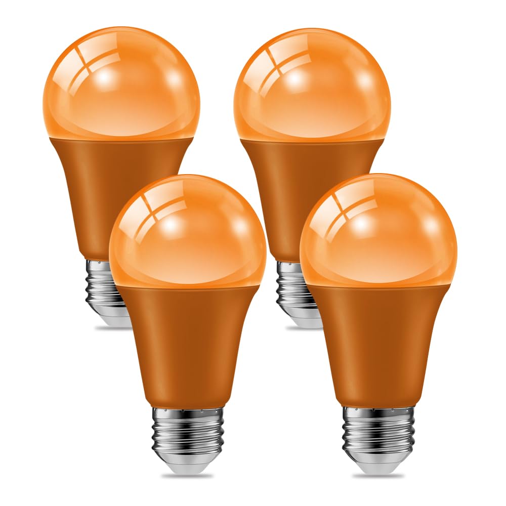 Haraqi 4 Pack 9W (60W Equivalent) 120V E26 Base A19 Led Colored Light Bulb  Orange Led Lights For Party Christmas Decor And Halloween Lighting