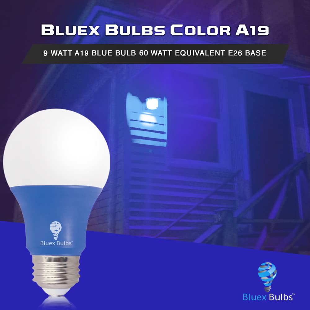 Bluex Bulbs LED A19 Light Bulb 9W (60W Equivalent) E26 Base, 2 Pack, Blue Color for Home and Holiday Lighting