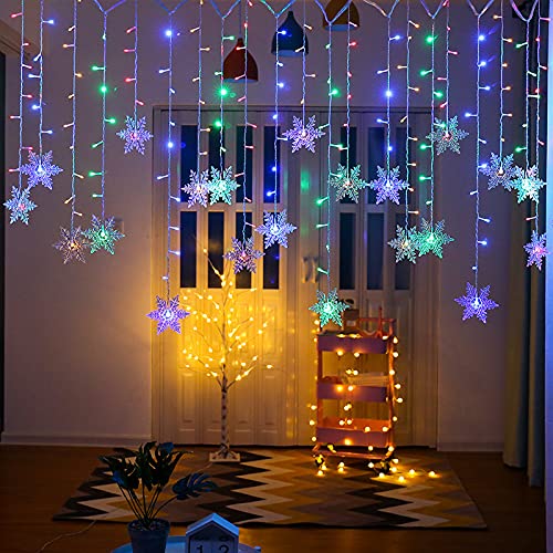 MBVBN LED Curtain Lights, 96 Snowflake Lights, Plug-in, 13ft/4M, Colorful, Model EK-04, Ideal for Christmas and Parties