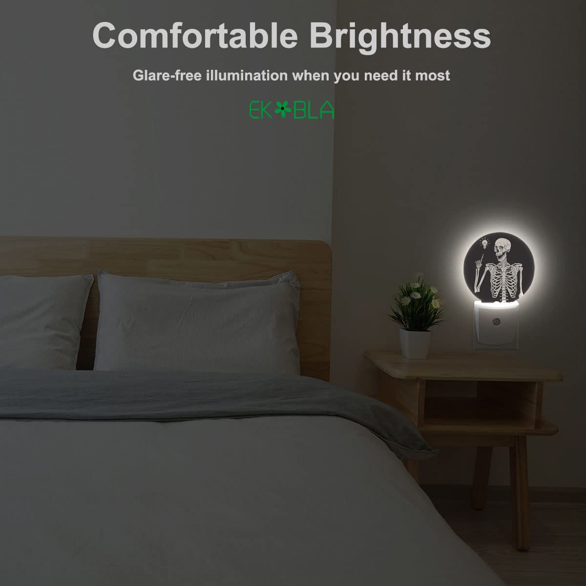 Ekobla Funny Skull Night Light Human Skeleton Posing Rock Music Pose Black White Night Lights Plug Into Wall Auto On/Off Led Lam